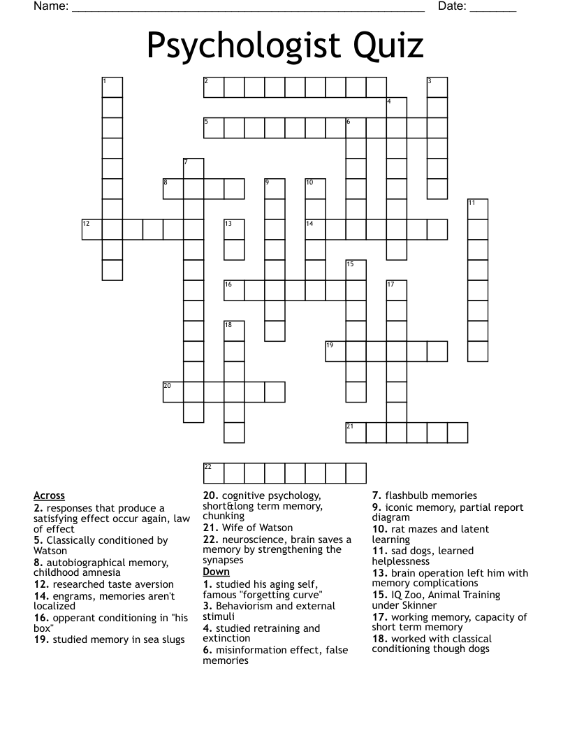 Psychologist Quiz Crossword WordMint Psychologist Quiz Crossword WordMint