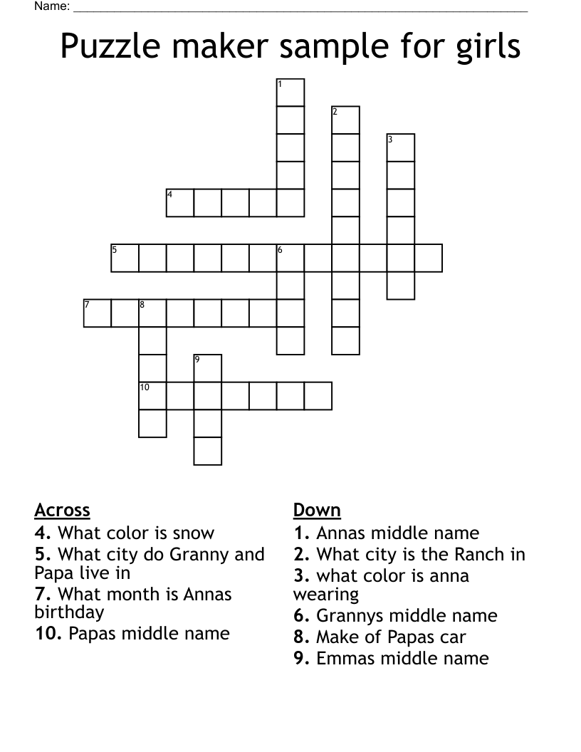 Puzzle Maker Sample For Girls Crossword WordMint