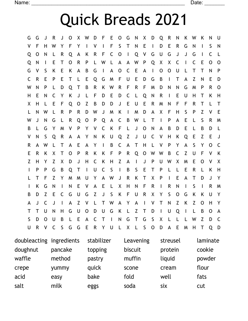 Quick Breads 2021 Word Search WordMint