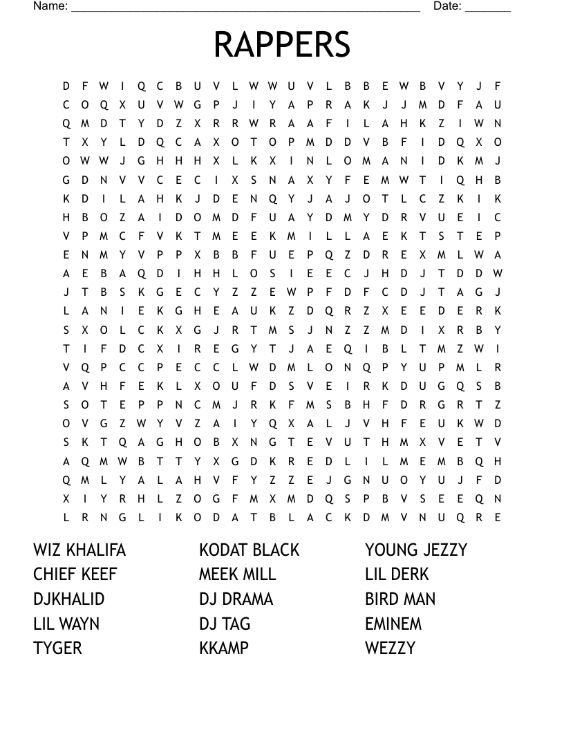 RAPPERS Word Search WordMint RAPPERS Word Search WordMint