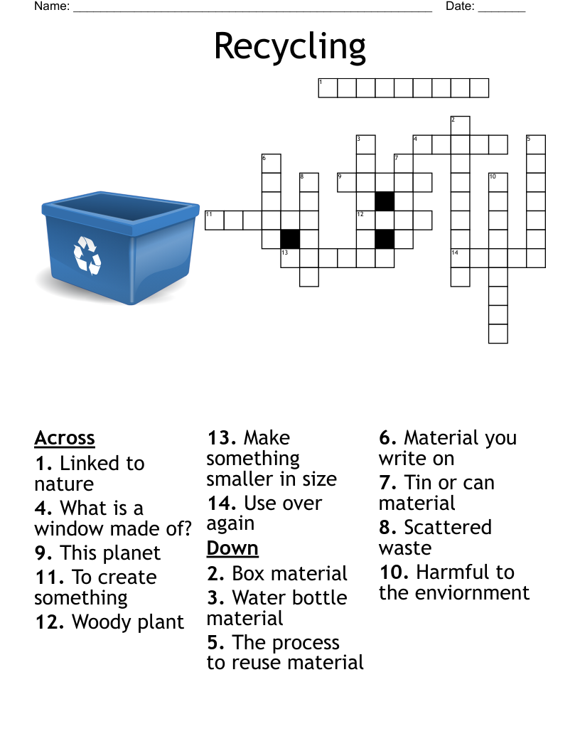 Recycling Crossword WordMint Recycling Crossword WordMint