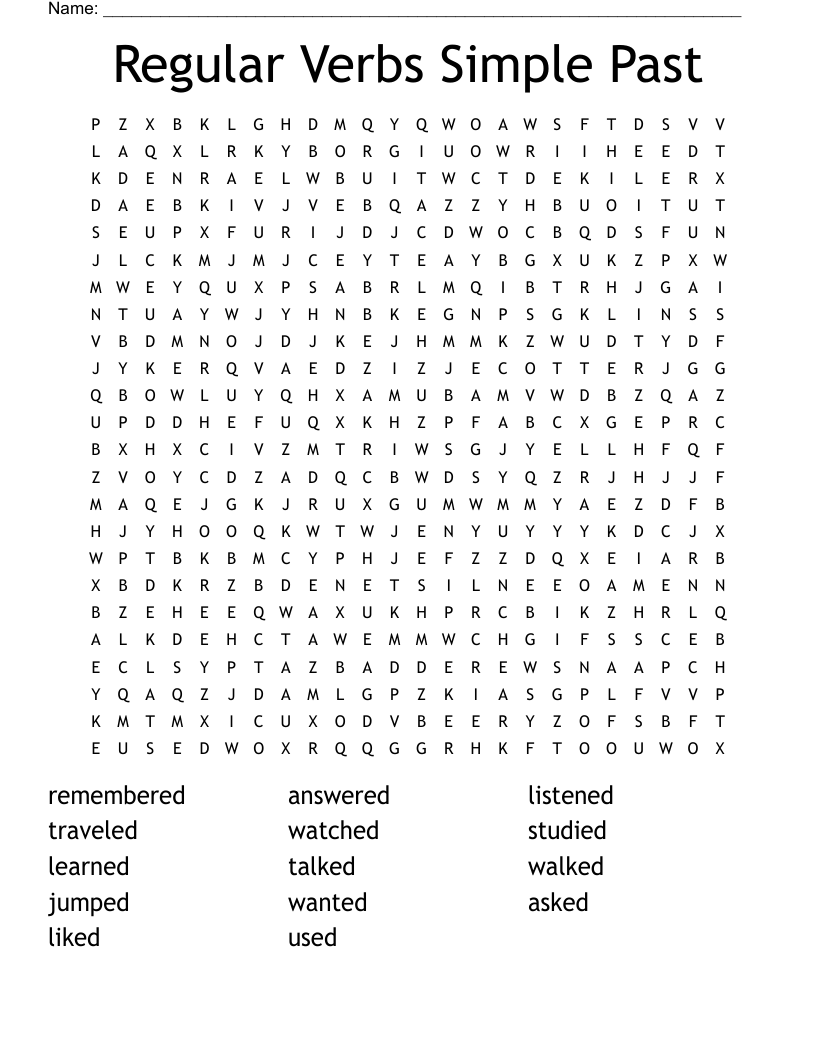 Regular Verbs Simple Past Word Search WordMint