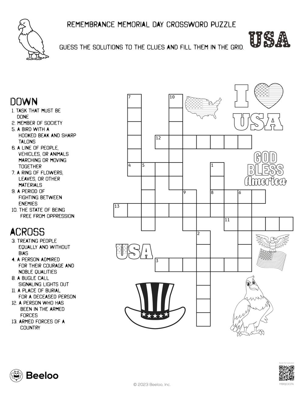 Remembrance Memorial Day Crossword Puzzle Beeloo Printable Crafts And Activities For Kids Remembrance Memorial Day Crossword Puzzle Beeloo Printable Crafts And Activities For Kids