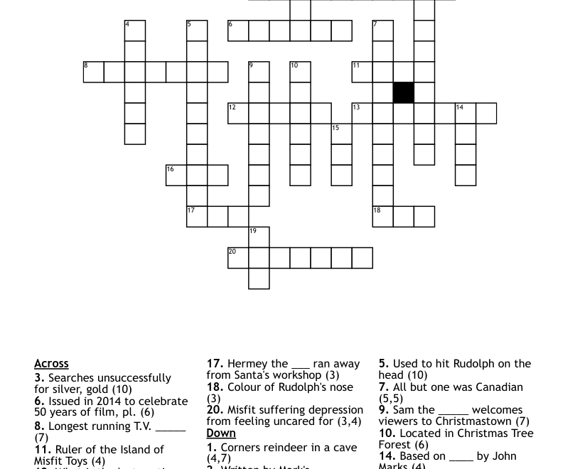 Rudolph The Red Nosed Reindeer Crossword WordMint