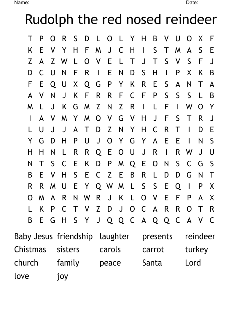 Rudolph The Red Nosed Reindeer Word Search WordMint Rudolph The Red Nosed Reindeer Word Search WordMint