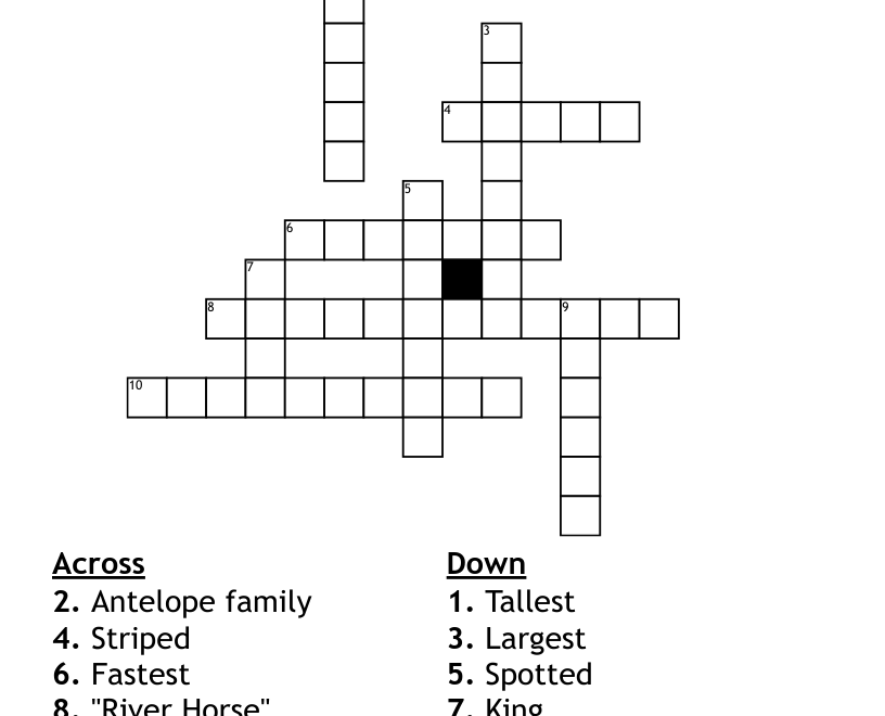Safari Animals Crossword WordMint