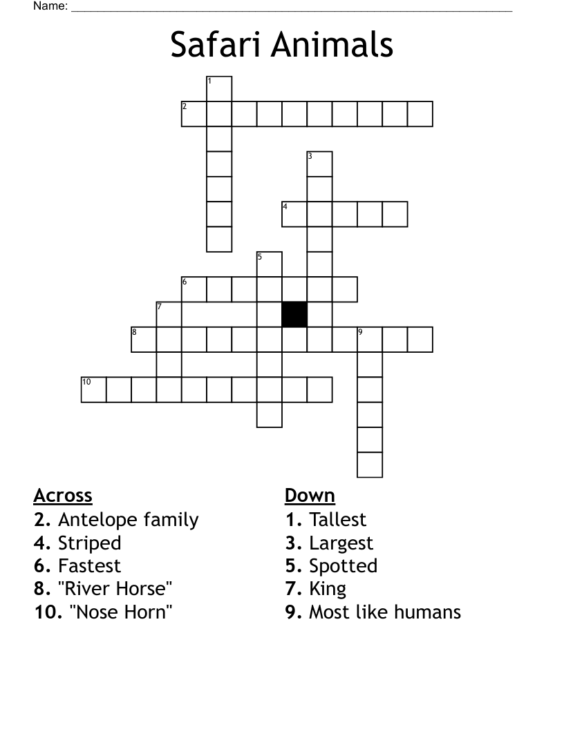 Safari Animals Crossword WordMint Safari Animals Crossword WordMint