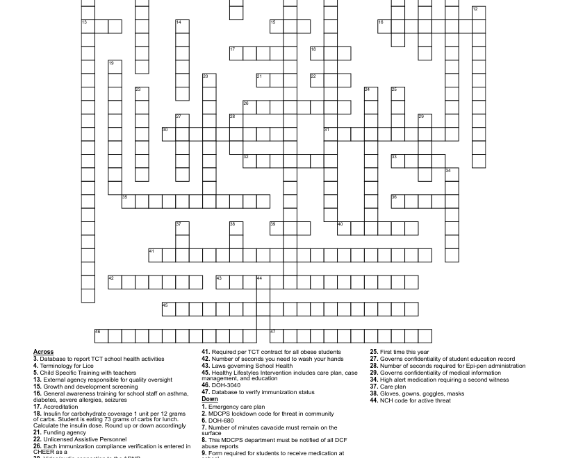 School Health Crossword WordMint