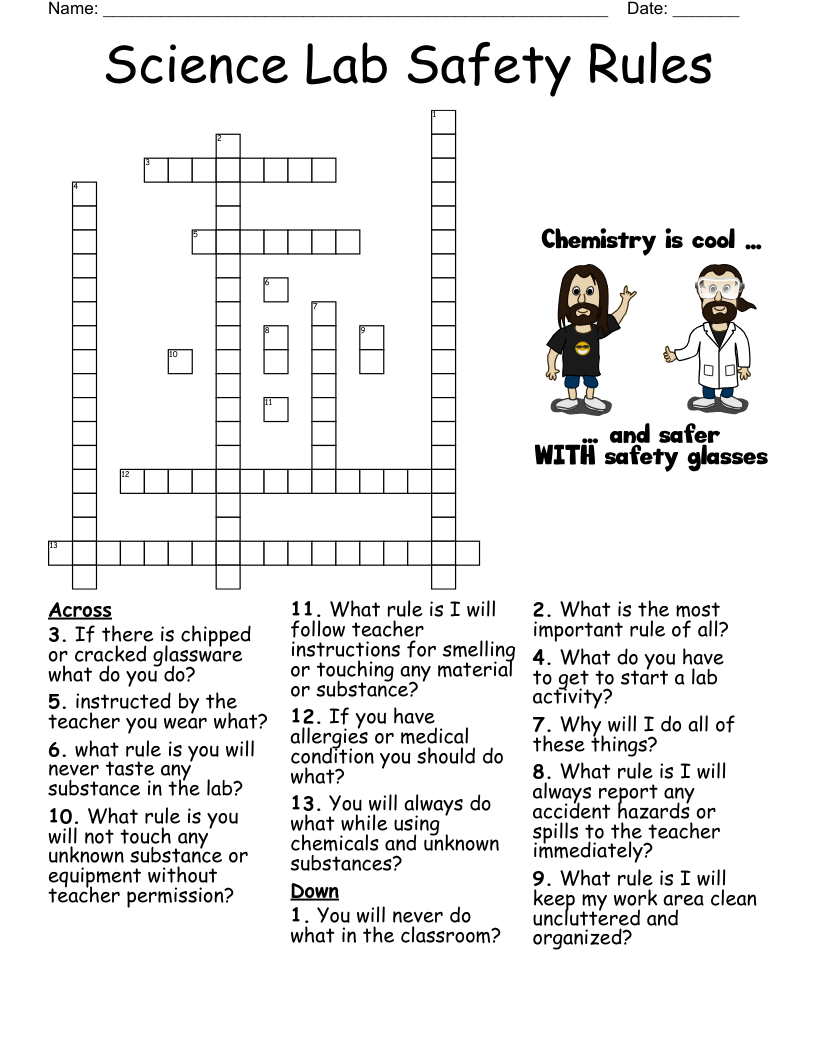 Science Lab Safety Rules Crossword WordMint