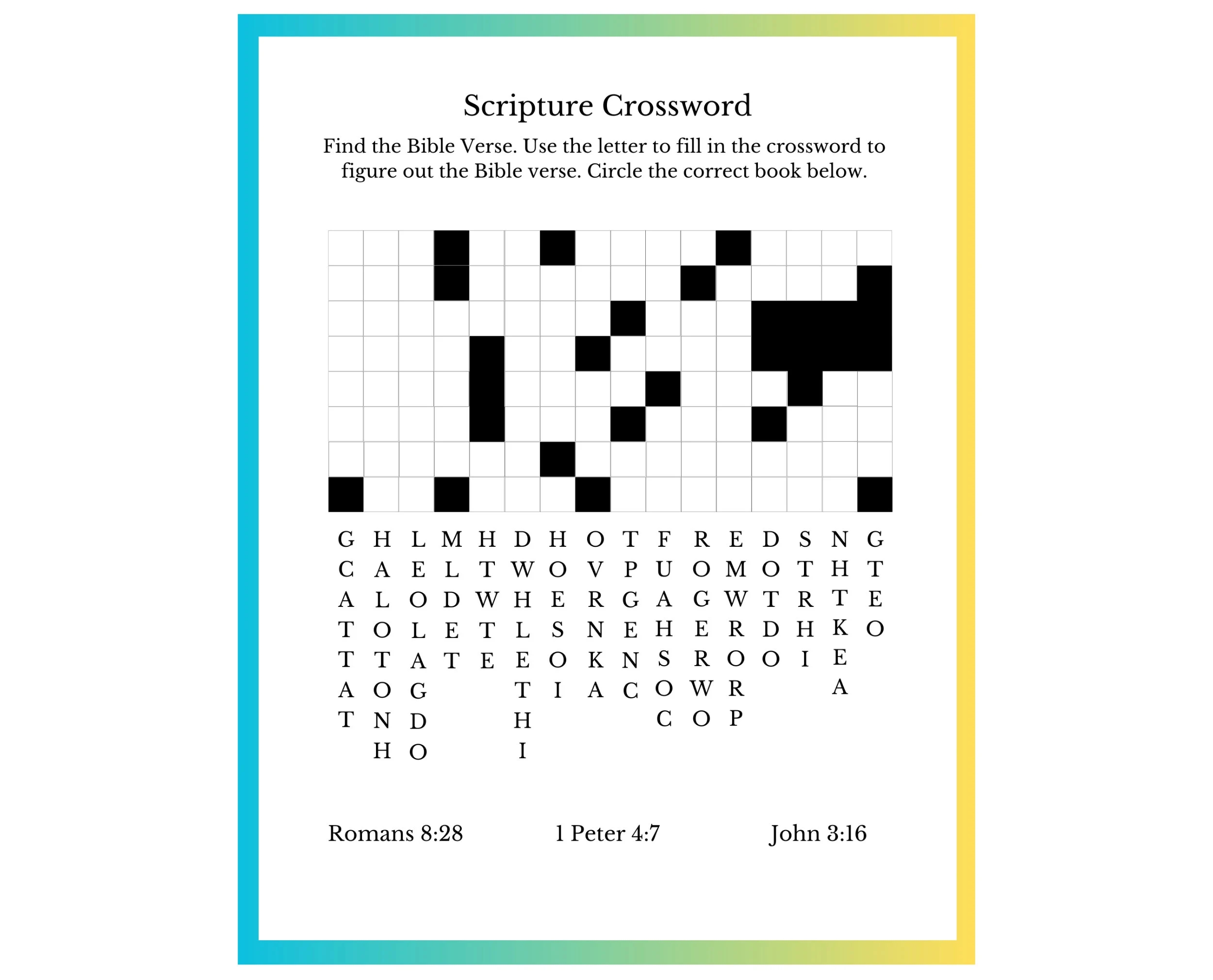 Scripture Crossword Bible Crossword Puzzles Bible Fill In The Blank Crossword Puzzle Printable Christian Crossword Printable Crossword Etsy