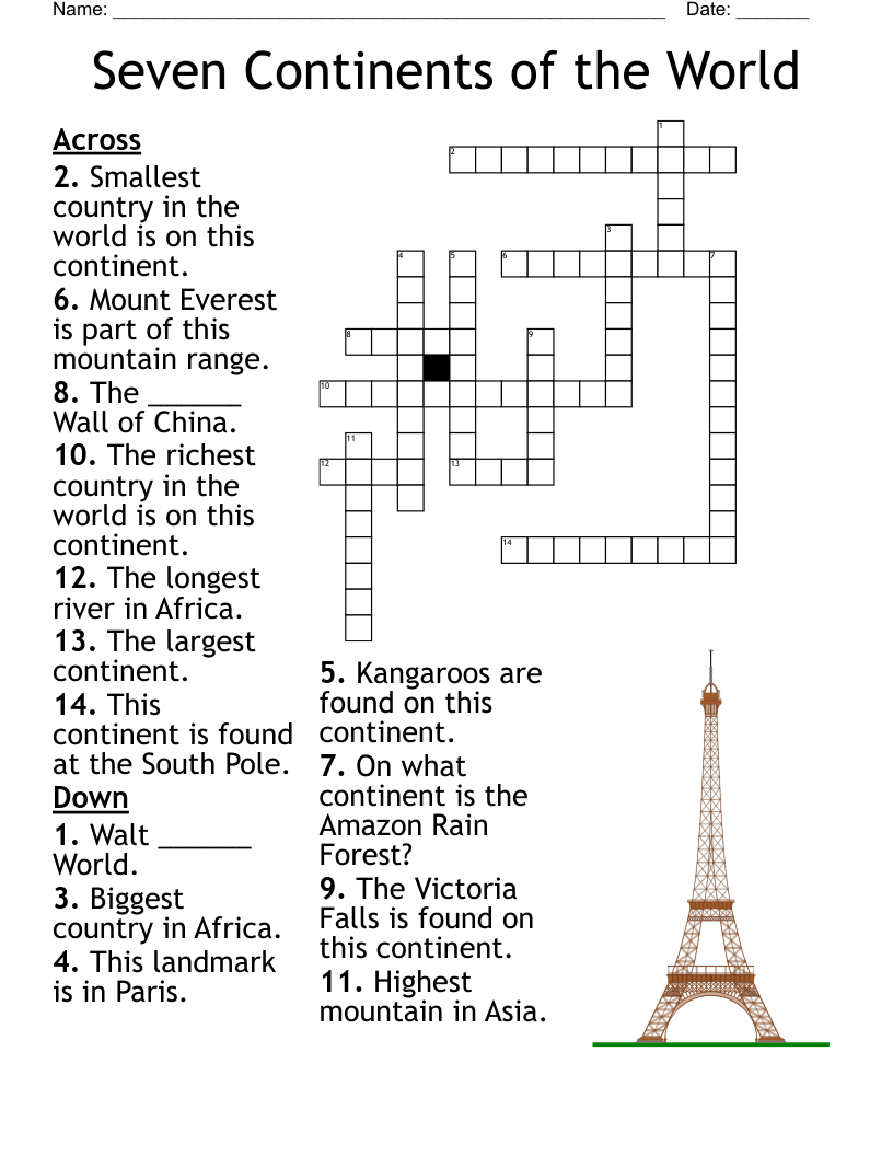 Seven Continents Of The World Crossword WordMint Seven Continents Of The World Crossword WordMint