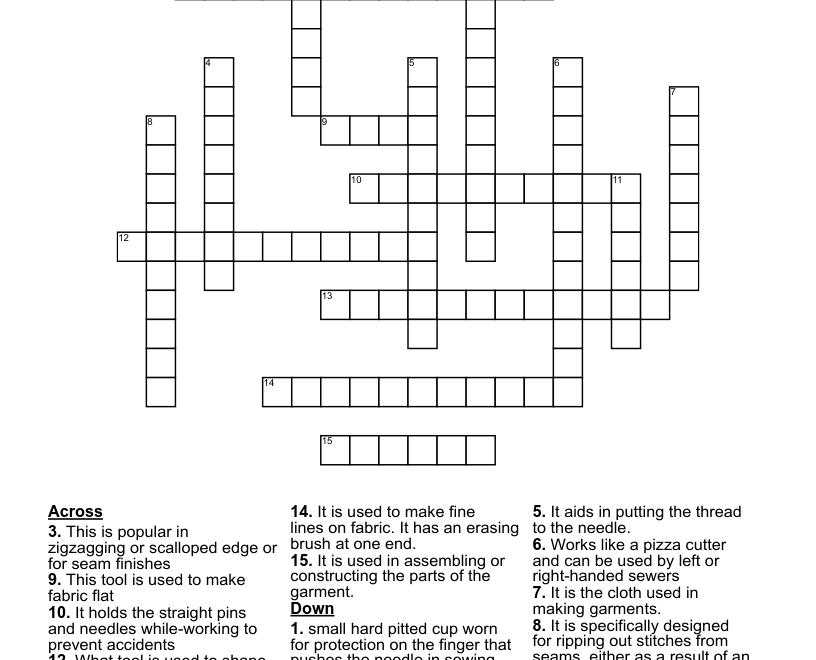 Sewing Tools Crossword WordMint