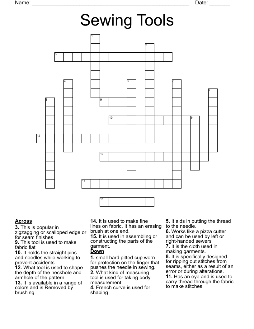 Sewing Tools Crossword WordMint Sewing Tools Crossword WordMint