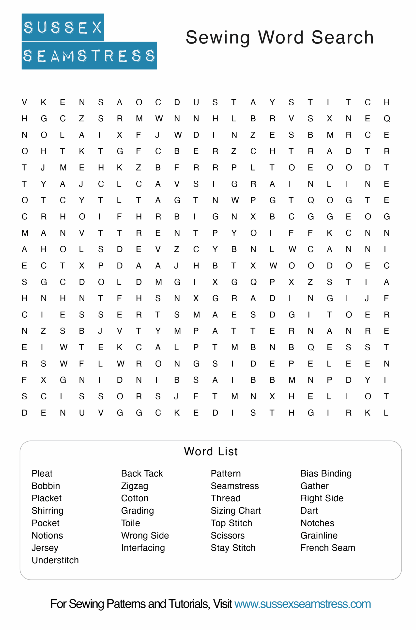 Sewing Word Search Printable PDF Sussex Seamstress Sewing Patterns Sewing Word Search Printable PDF Sussex Seamstress Sewing Patterns