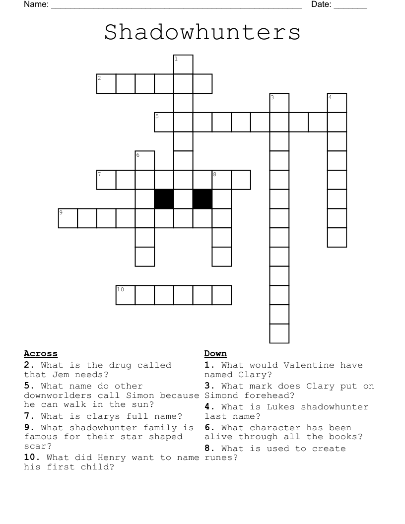 Shadowhunters Crossword WordMint Shadowhunters Crossword WordMint