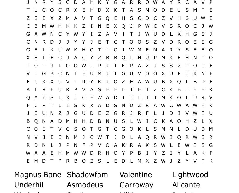 Shadowhunters Word Search WordMint