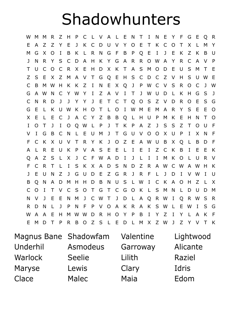 Shadowhunters Word Search WordMint Shadowhunters Word Search WordMint