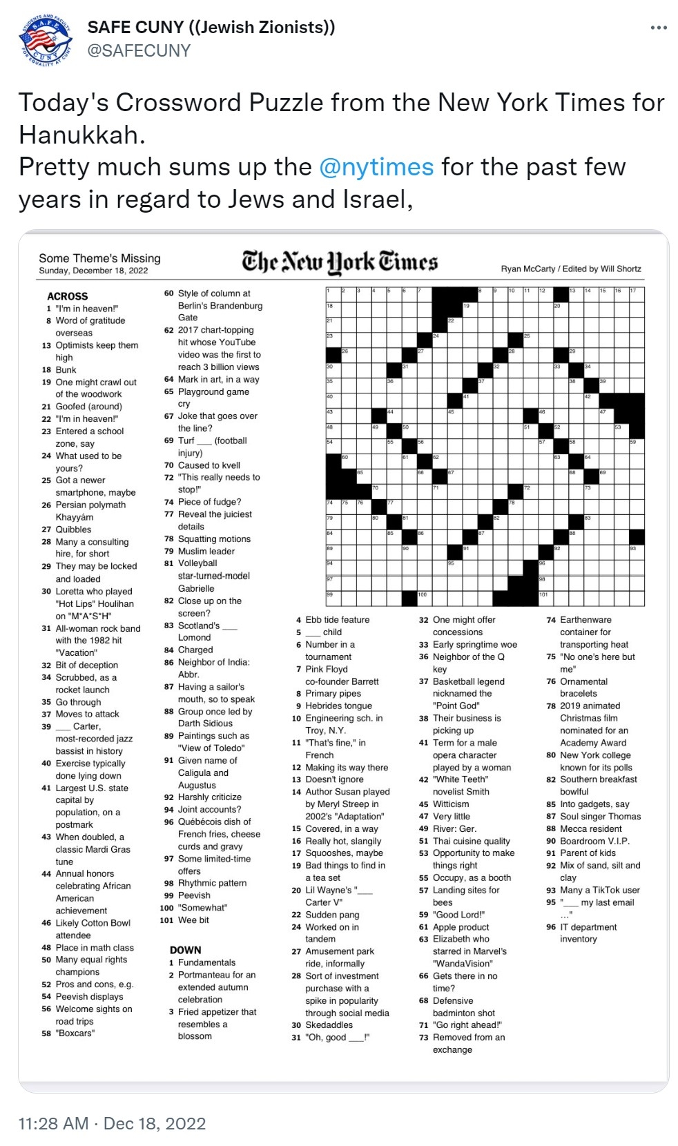 SHOCK Anti Jewish New York Times Creates Crossword Puzzle In Shape Of Swastika The Yeshiva World