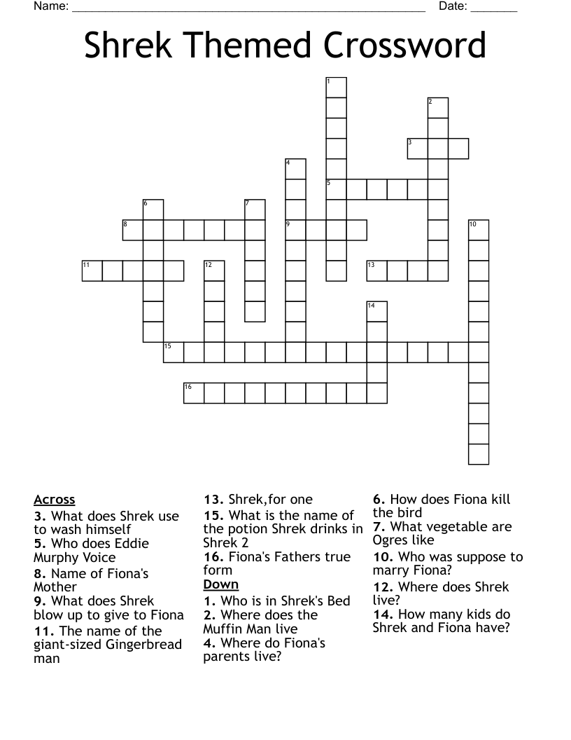 Shrek Themed Crossword WordMint Shrek Themed Crossword WordMint