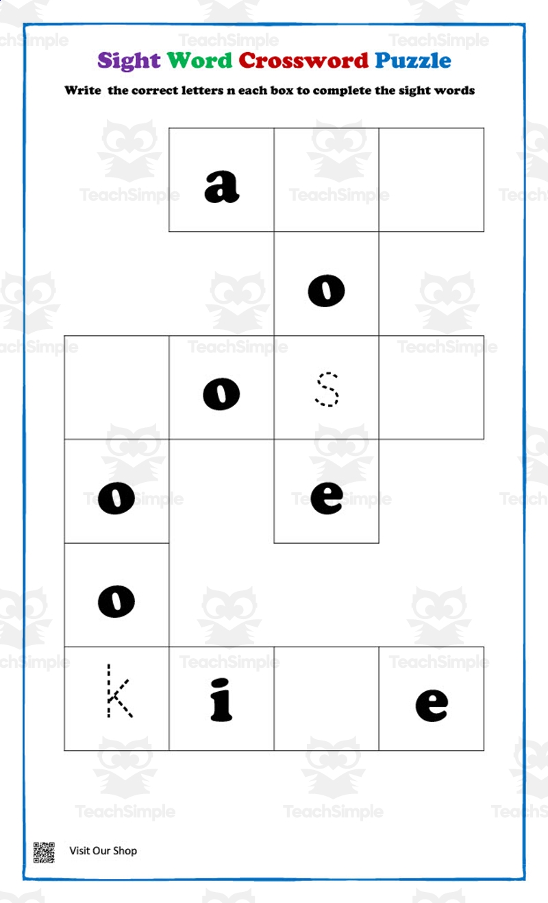 Sight Word Crossword Puzzle By Teach Simple