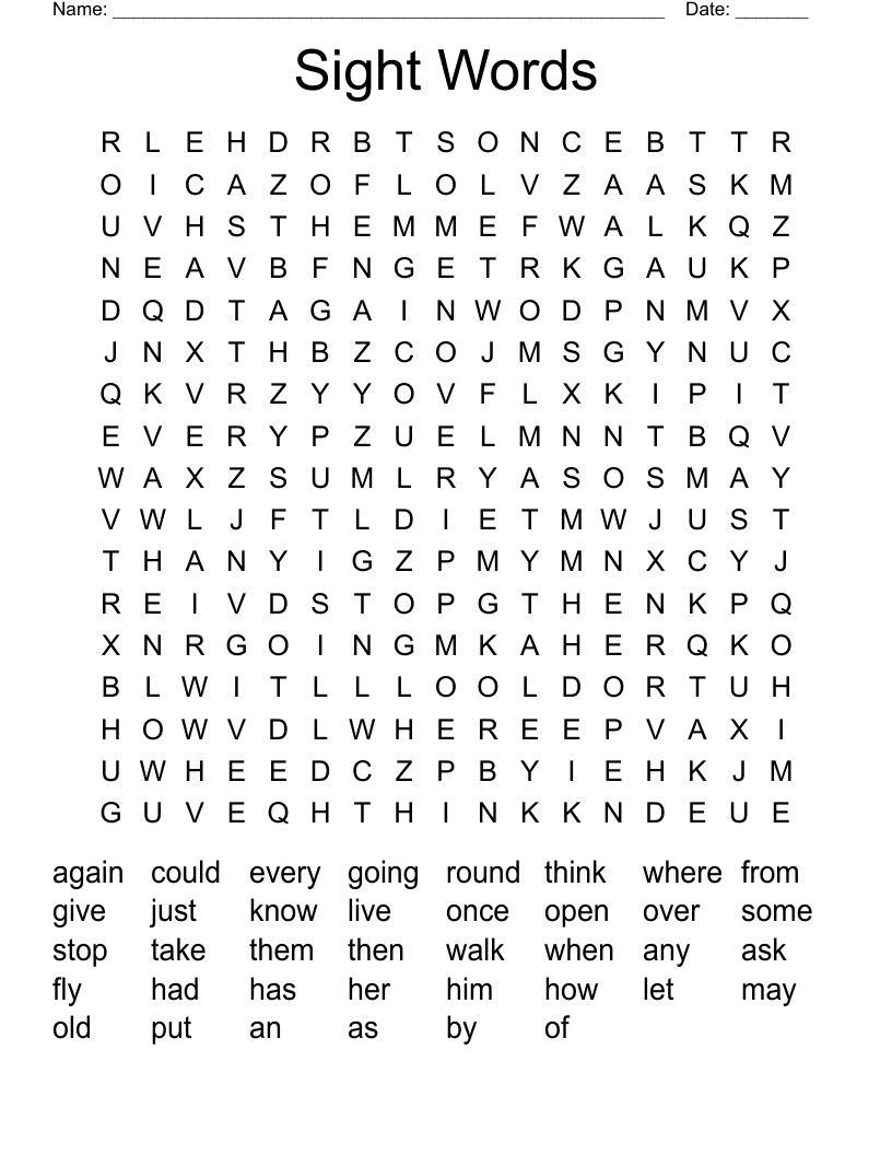 Sight Words Word Search WordMint Sight Words Word Search WordMint