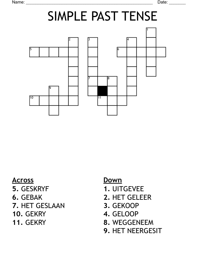 SIMPLE PAST TENSE Crossword WordMint