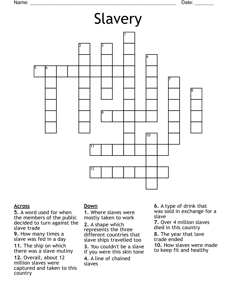 Slavery Crossword WordMint