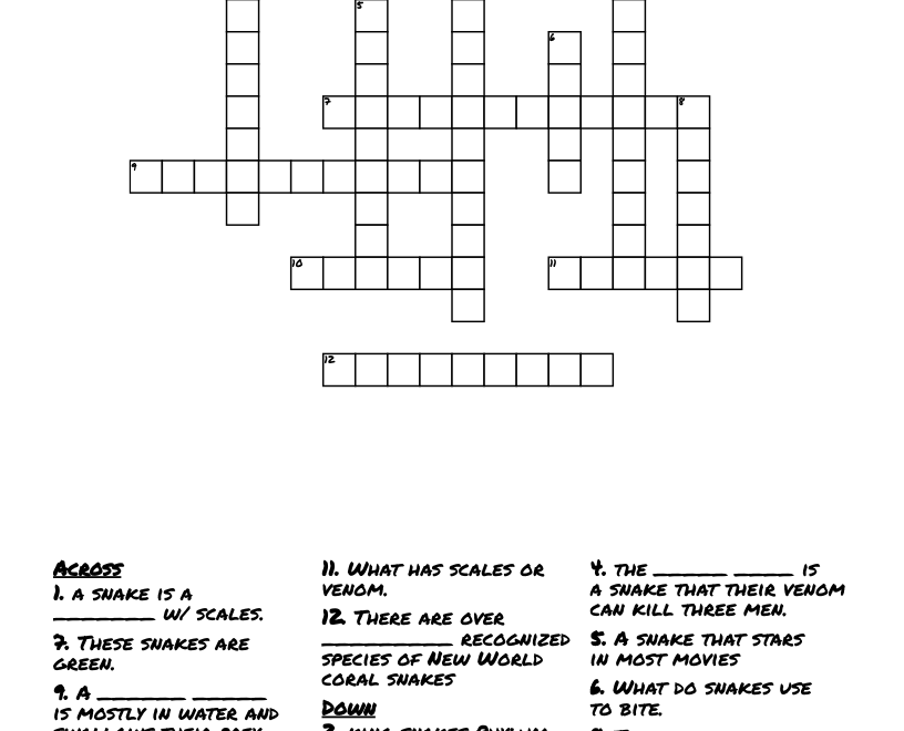 Snake Crossword Puzzle WordMint