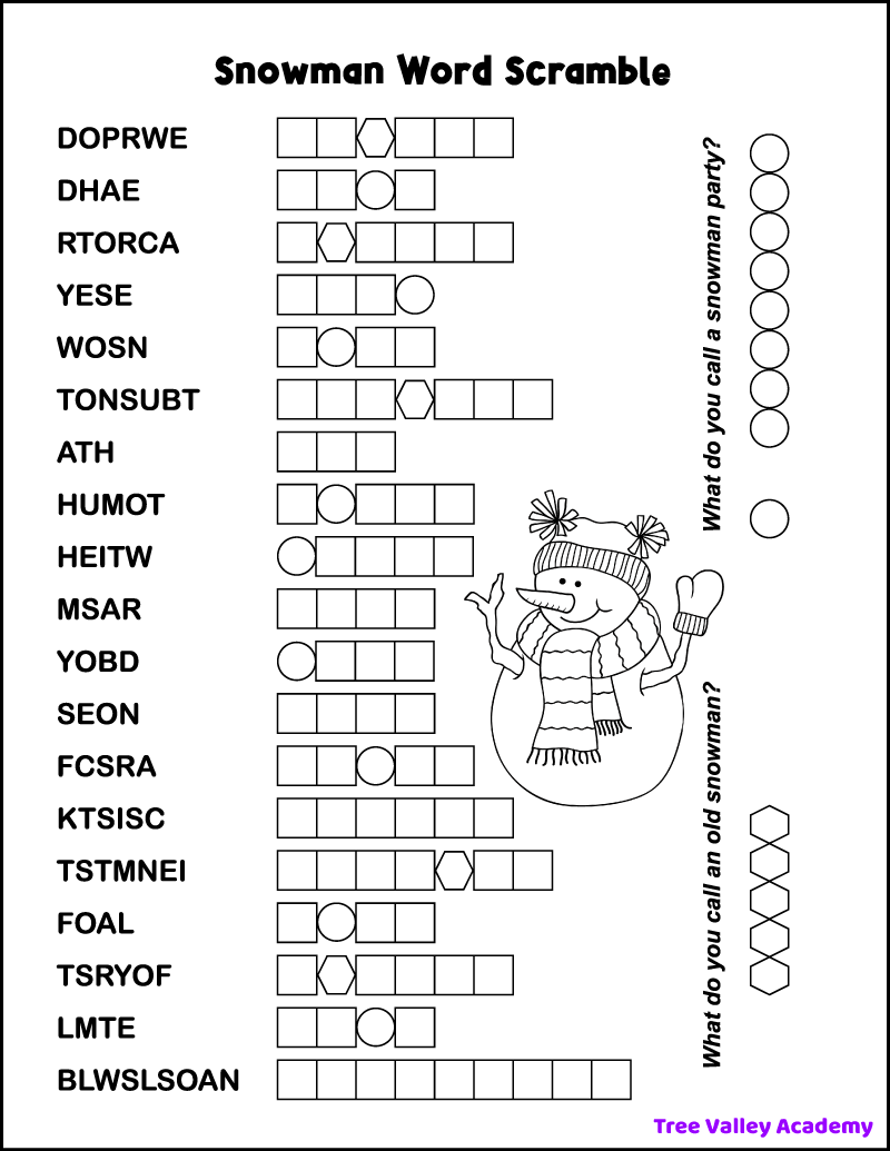 Snowman Word Scramble Tree Valley Academy Snowman Word Scramble Tree Valley Academy