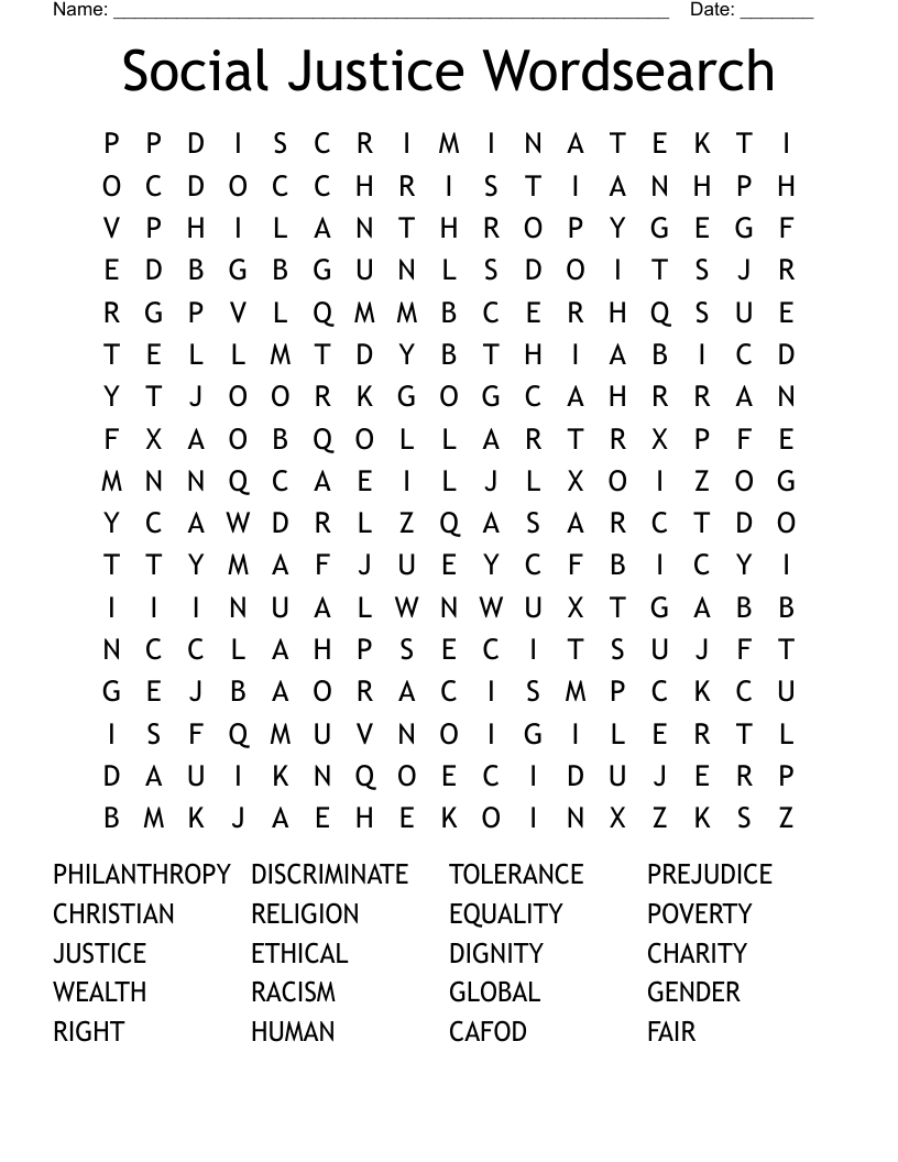 Social Justice Wordsearch WordMint