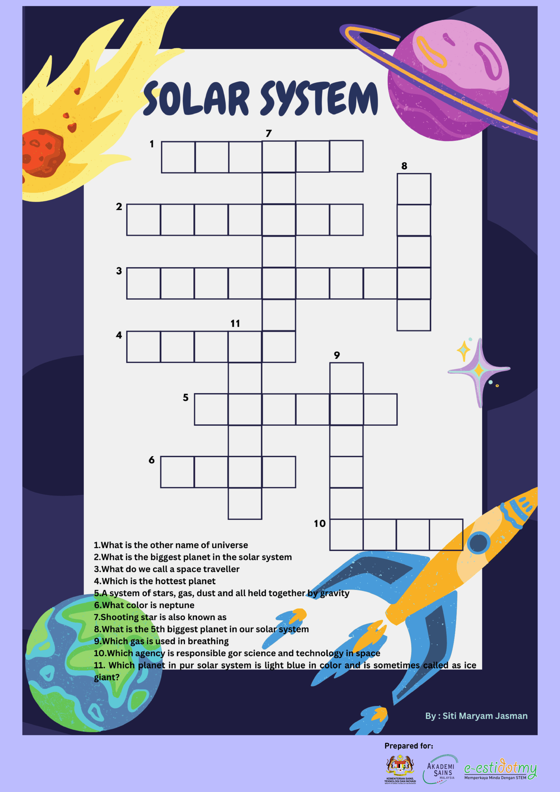 Solar System Crossword Puzzle E estidotmy
