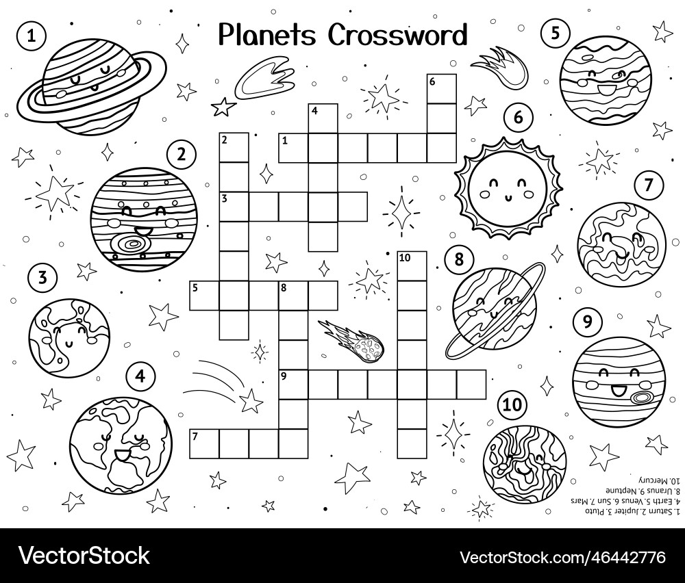 Solar System Crossword Puzzle With Cute Planets Vector Image