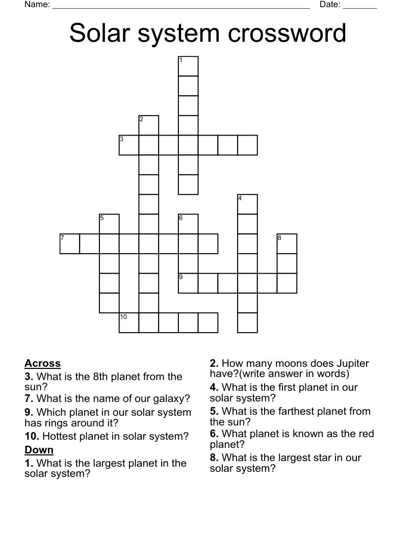Solar System Crossword WordMint