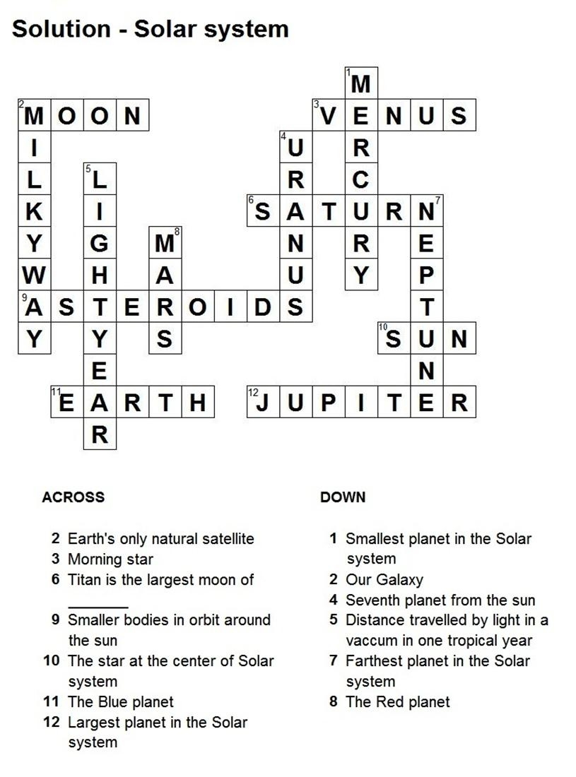 Solar System Crossword Printable