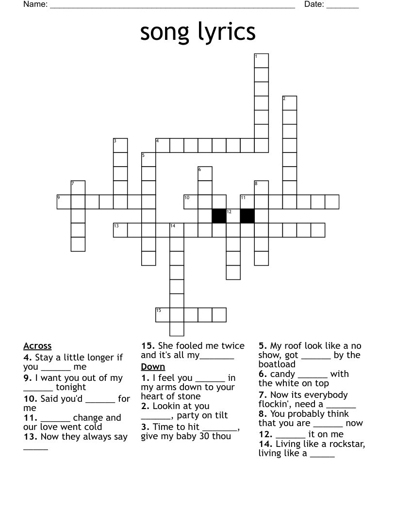 Song Lyrics Crossword WordMint