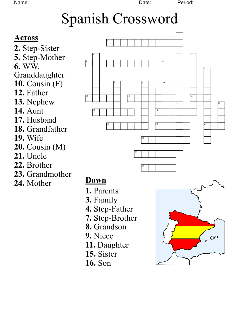 Basic Spanish Crossword Puzzle Printable