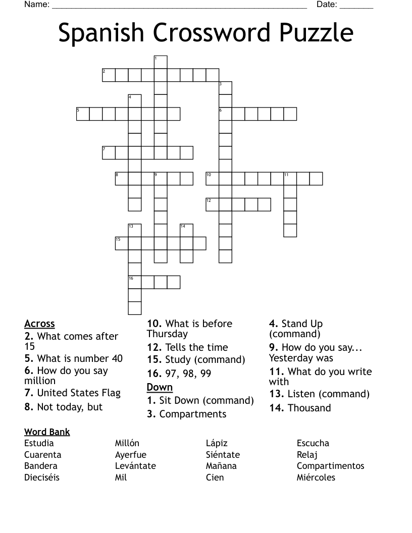 Spanish Crossword Puzzle WordMint Spanish Crossword Puzzle WordMint