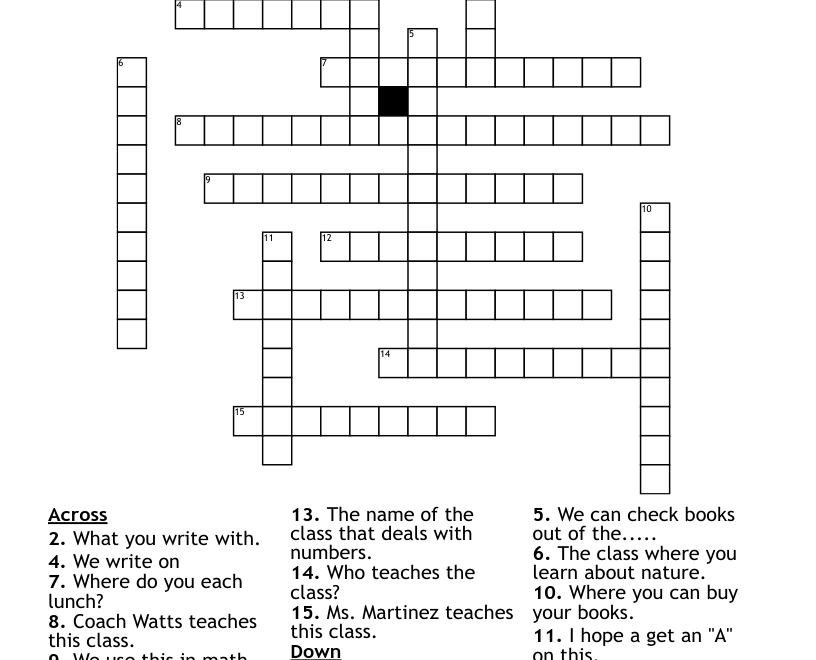 Spanish School Crossword Puzzle WordMint
