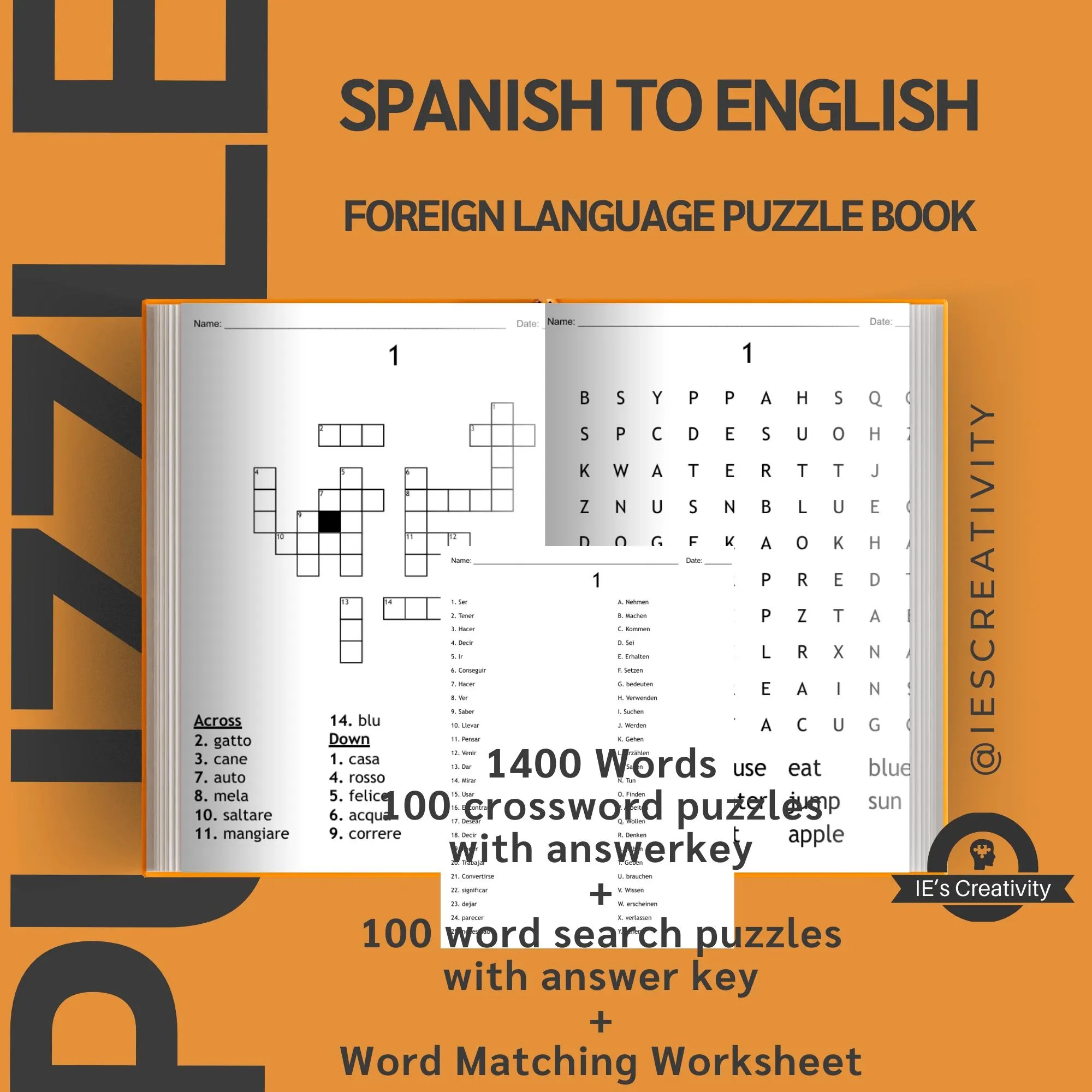 Spanish To English Bilingual Language Learning Puzzles Crossword Word Search Word Matching With Sudoku Printable Puzzle Book Digital Pdf Etsy