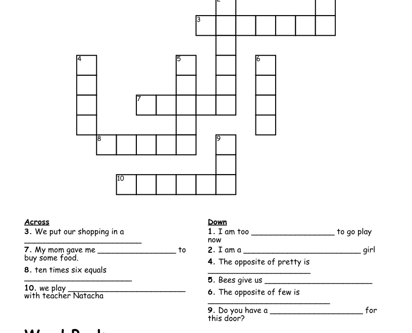 Spelling Week 1 Grade 2 Crossword WordMint