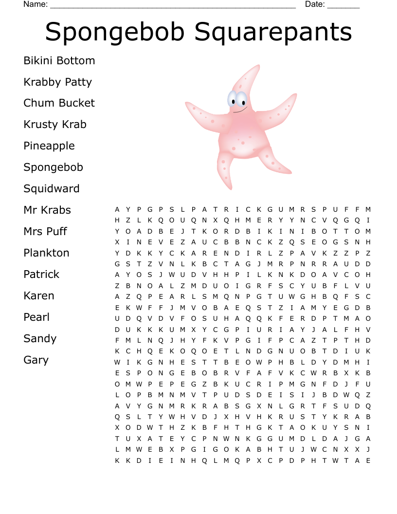 Spongebob Crossword Puzzle WordMint