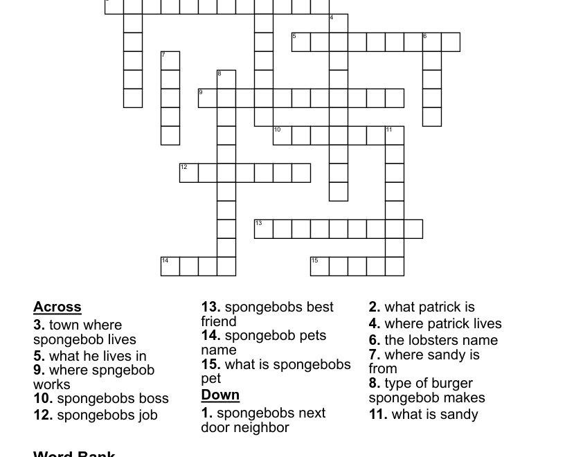 Spongebob Crossword Puzzle WordMint