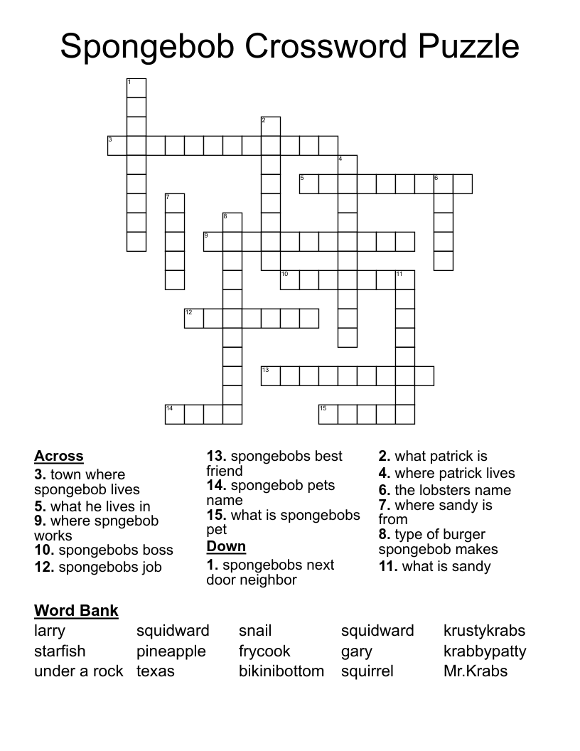 Spongebob Crossword Puzzle WordMint