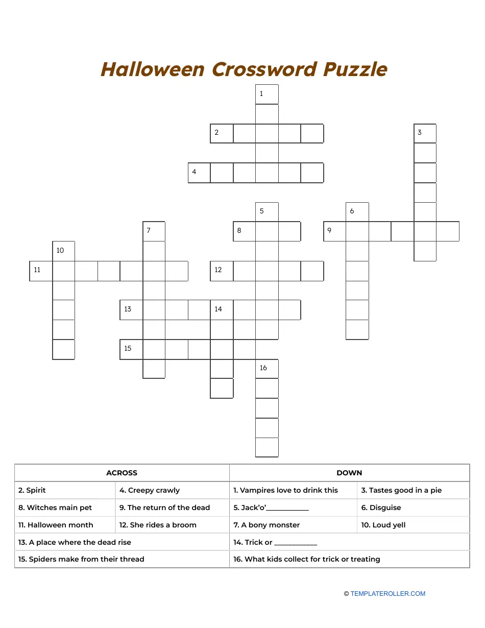 Spooky Halloween Crossword Puzzle Download Printable PDF Templateroller Spooky Halloween Crossword Puzzle Download Printable PDF Templateroller