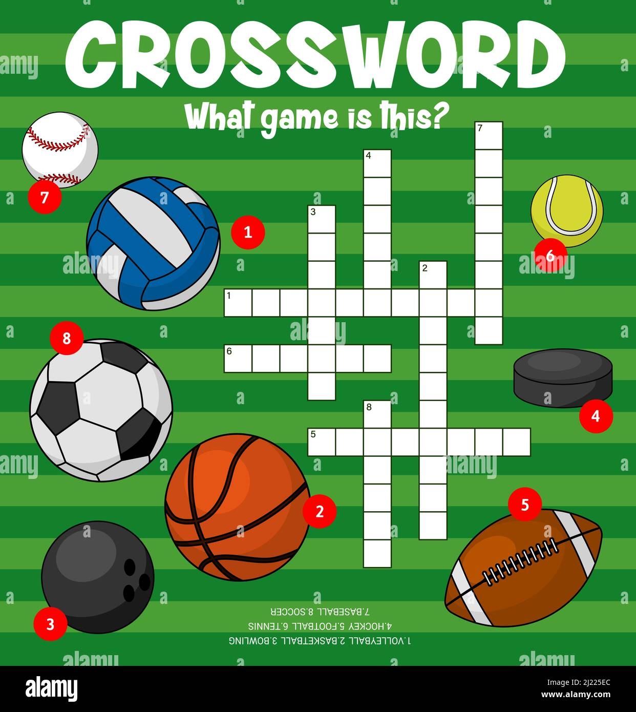 Sport Balls Crossword Puzzle Worksheet To Find Word Vector Quiz Game Grid Kids Education Riddle Crossword