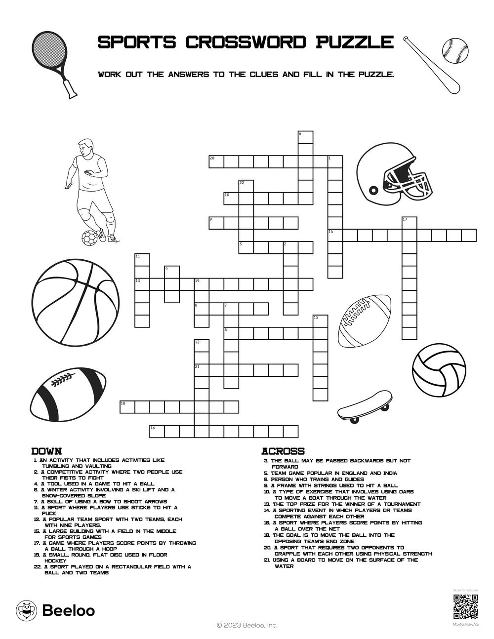 Sports Crossword Puzzle Beeloo Printable Crafts And Activities For Kids Sports Crossword Puzzle Beeloo Printable Crafts And Activities For Kids