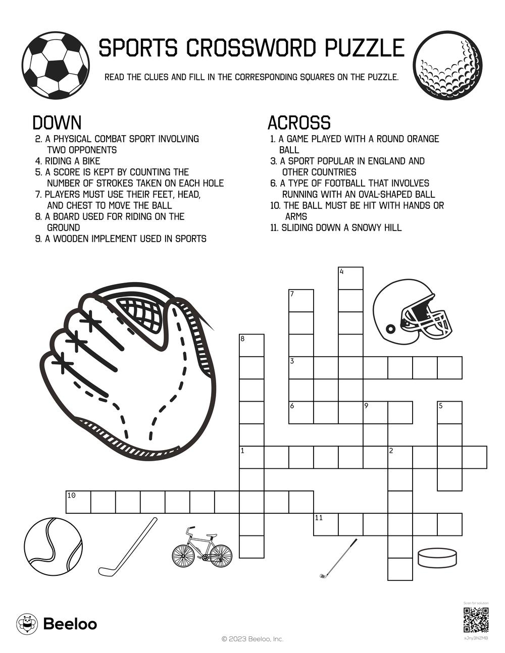 Sports Crossword Puzzle Beeloo Printable Crafts And Activities Worksheets Library