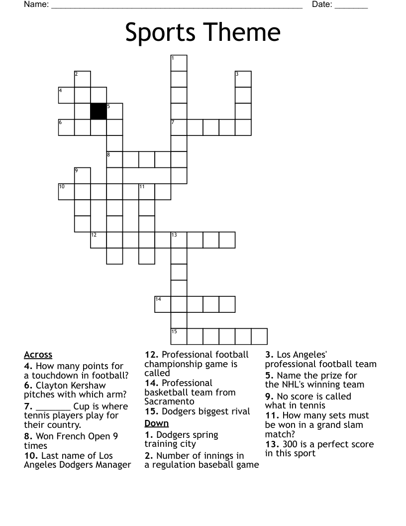 Sports Theme Crossword WordMint Sports Theme Crossword WordMint