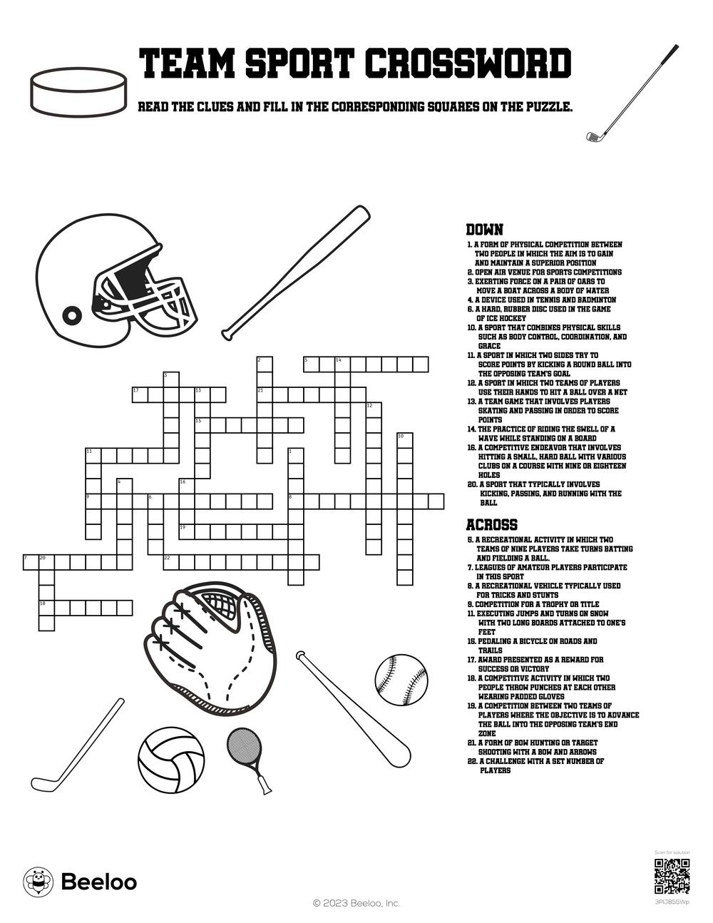 Sports themed Crossword Puzzles Beeloo Printable Crafts And Activities For Kids