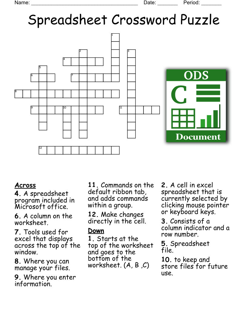 Spreadsheet Crossword Puzzle WordMint Spreadsheet Crossword Puzzle WordMint